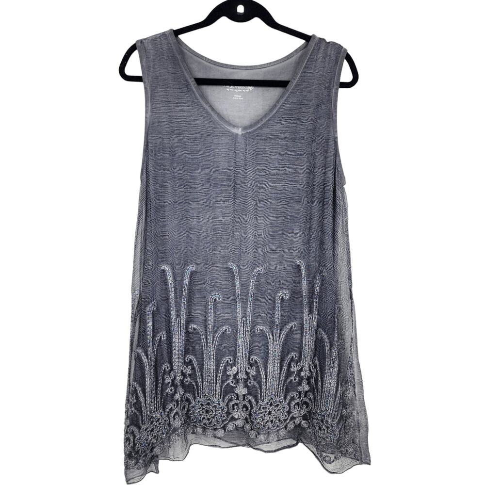 Soft Surroundings Silk Romance Sequin Soutache Shoreline Tunic Top Size Medium